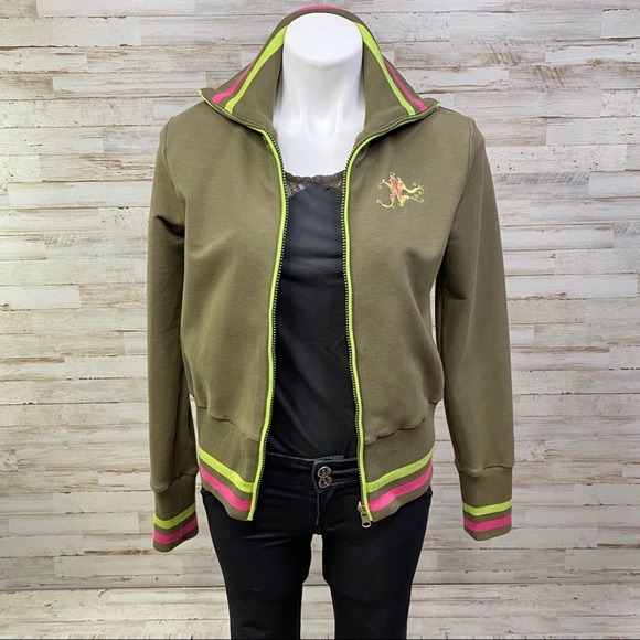 Nuvula Sweatshirt Illustrated Graphic Womens Size M Olive Green Artsy Full Zip - Picture 3 of 16